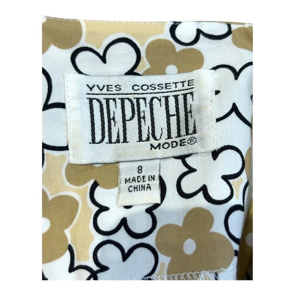 Yves Cossette Depeche Mode Floral Sheath‎ Dress Womens 8 Yellow Mod Retro Bow - Picture 7 of 9